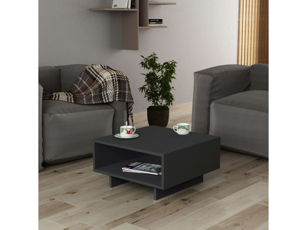 Tavolino in legno "Hola" - 60 x 60 x 32 cm - Grigio antracite