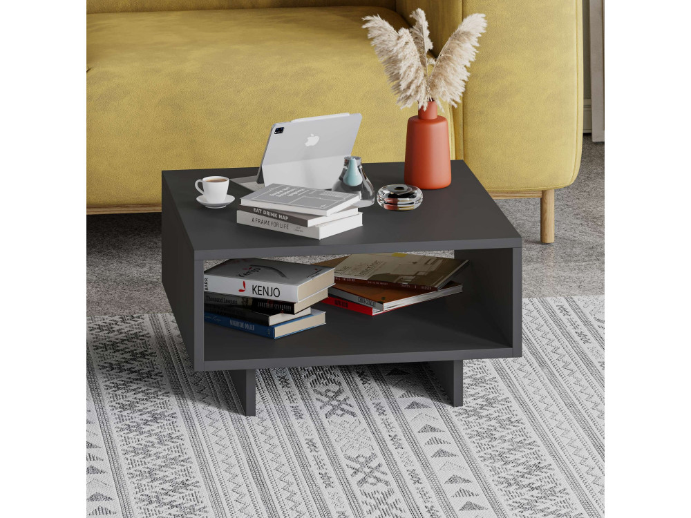 Tavolino in legno "Hola" - 60 x 60 x 32 cm - Grigio antracite