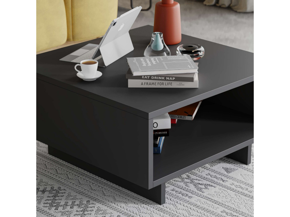 Tavolino in legno "Hola" - 60 x 60 x 32 cm - Grigio antracite