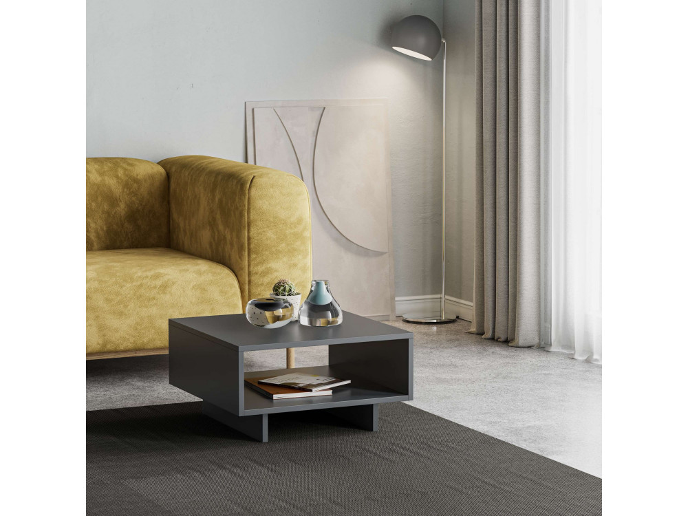 Tavolino in legno "Hola" - 60 x 60 x 32 cm - Grigio antracite