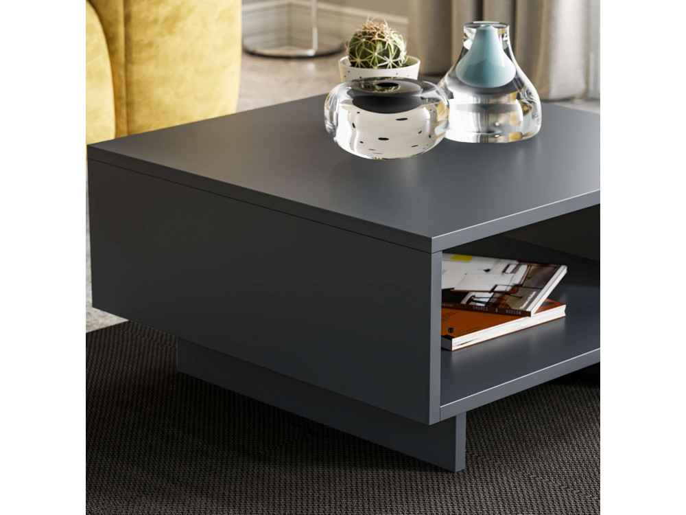 Tavolino in legno "Hola" - 60 x 60 x 32 cm - Grigio antracite