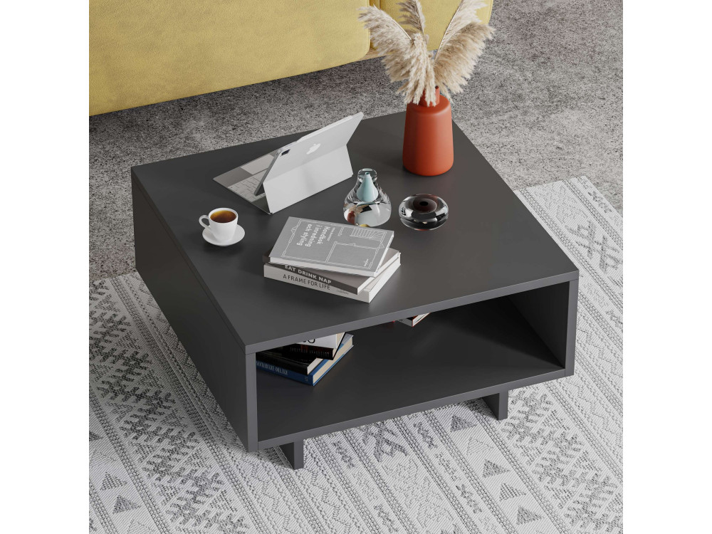 Tavolino in legno "Hola" - 60 x 60 x 32 cm - Grigio antracite