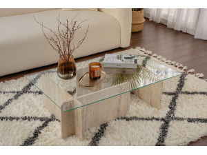 Tavolino in legno "Flavio" - 105 x 65 x 30 cm - Travertino 2