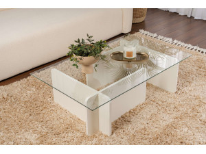 Tavolino in vetro "Flavio" 105 x 65 x 30 cm - Legno bianco 2