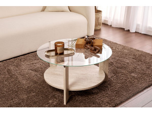Tavolo basso in legno "Clara" - 75 x 75 x 40 cm - Travertino Trasparente 2