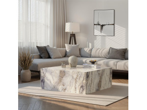 Tavolino da caffè in legno "Prizma" - 90 x 90 x 35 cm - Marmo Fresia 2
