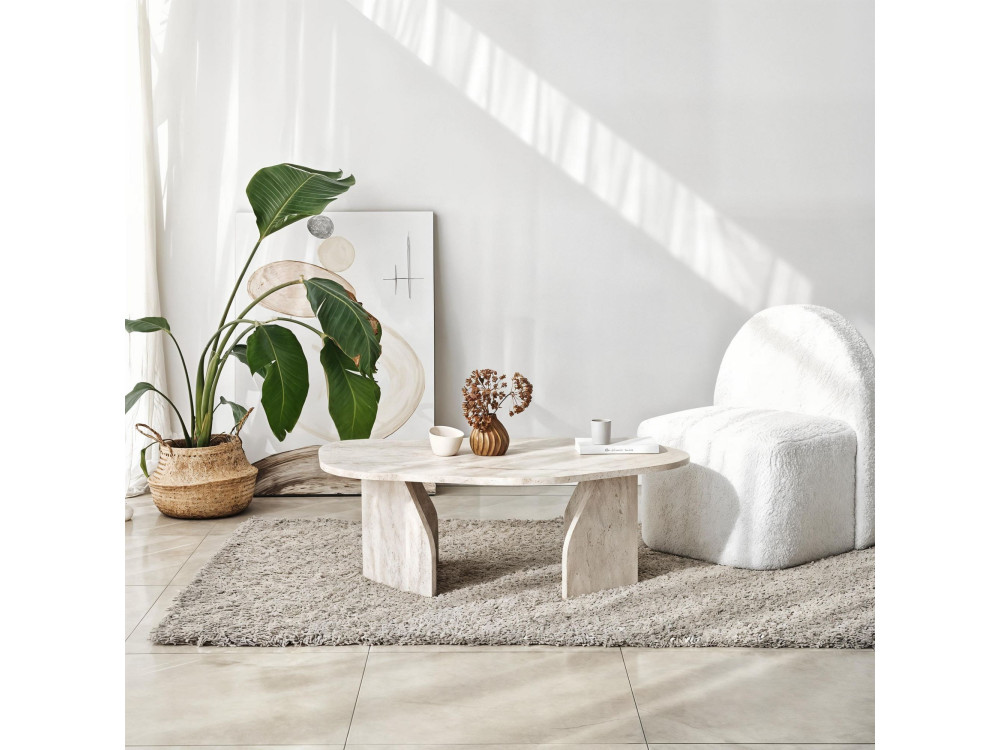 Tavolino in legno "Rock" 100 x 60 x 35 cm - Travertino