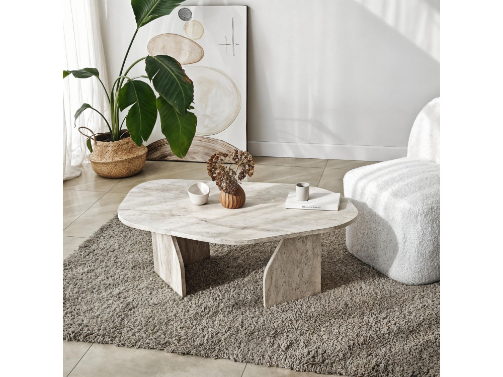 Tavolino in legno "Rock" 100 x 60 x 35 cm - Travertino