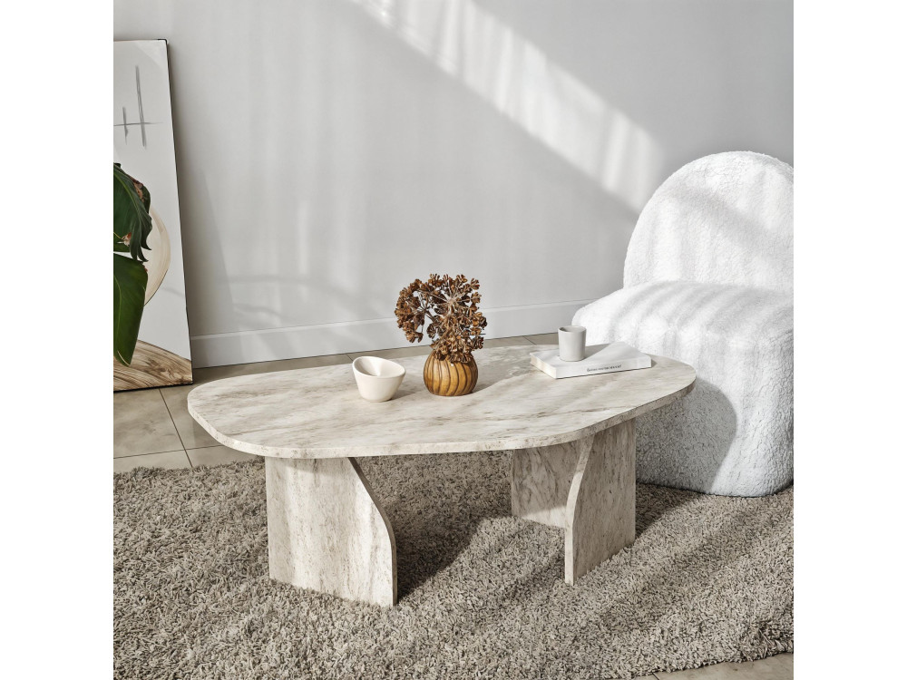 Tavolino in legno "Rock" 100 x 60 x 35 cm - Travertino