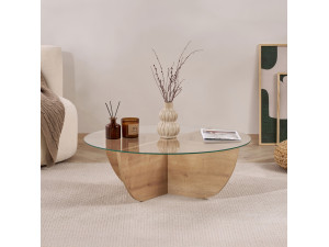 Tavolino in vetro "Liya" 90 x 90 x 30 cm - Rovere zaffiro 2