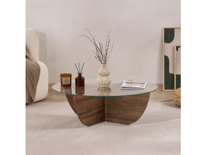 Tavolino in vetro "Liya" 90 x 90 x 30 cm - Noce 2