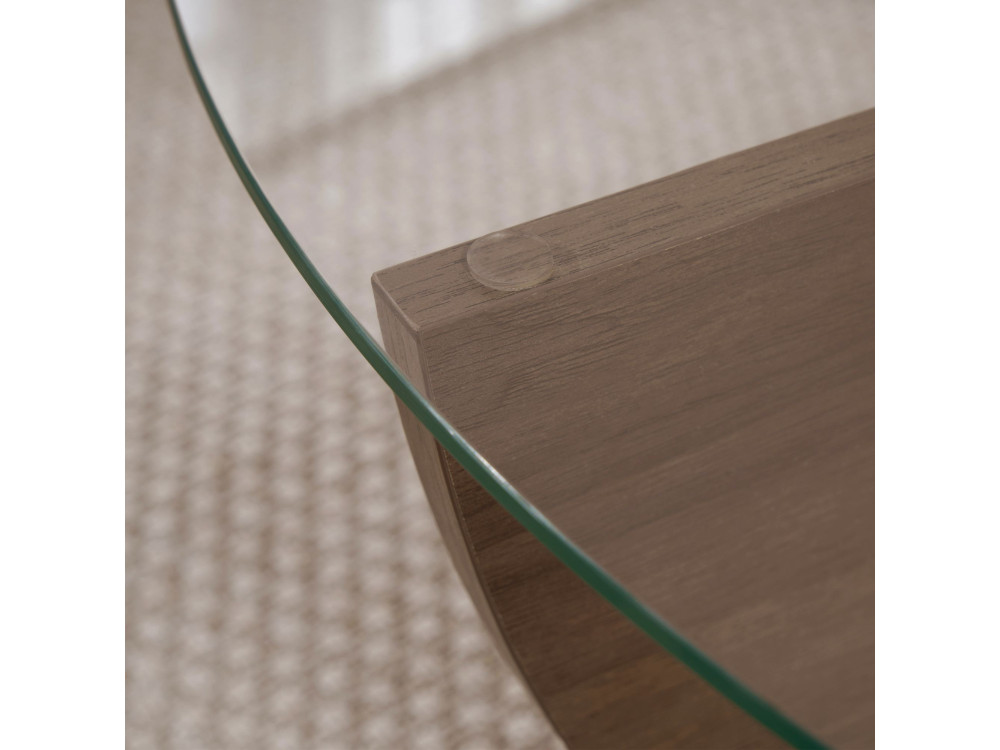 Tavolino in vetro "Liya" 90 x 90 x 30 cm - Noce