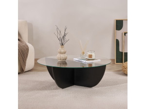 Tavolino in vetro "Liya" 90 x 90 x 30 cm - Legno nero 2