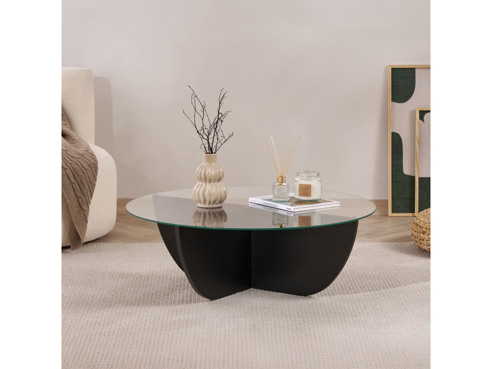 Tavolino in vetro "Liya" 90 x 90 x 30 cm - Legno nero