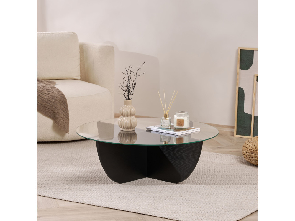 Tavolino in vetro "Liya" 90 x 90 x 30 cm - Legno nero