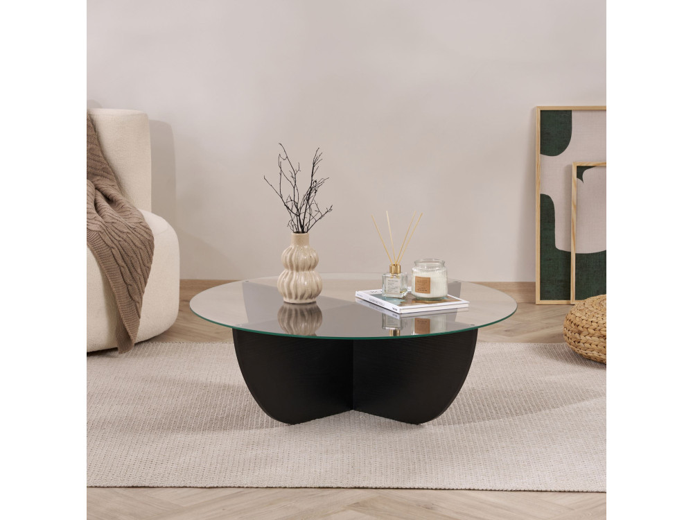 Tavolino in vetro "Liya" 90 x 90 x 30 cm - Legno nero