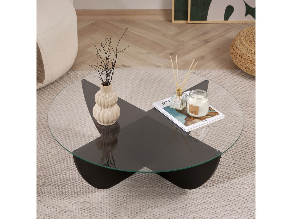Tavolino in vetro "Liya" 90 x 90 x 30 cm - Legno nero