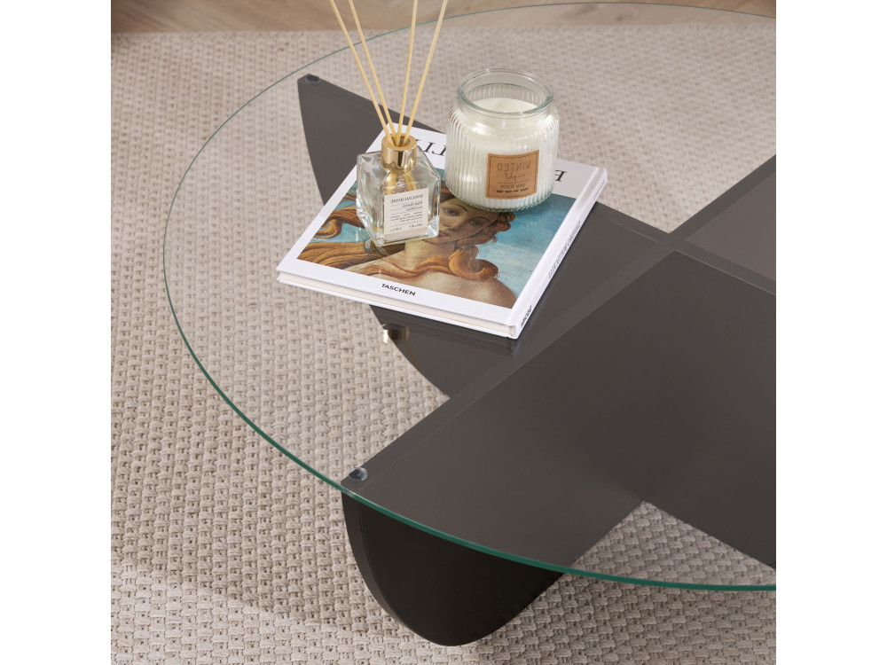 Tavolino in vetro "Liya" 90 x 90 x 30 cm - Legno nero