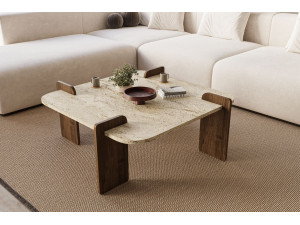Tavolino in legno "Afrolli" - 90 x 90 x 35 cm - Travertino 2
