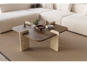 Tavolino in legno "Poalla" - 90 x 90 x 35 cm - Marrone 2