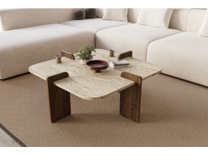 Tavolino in legno "Poalla" - 90 x 90 x 35 cm - Travertino 2