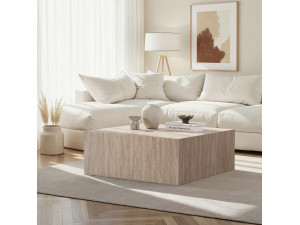 Tavolino in MDF "Prizma" - 90 x 90 x 35 cm - Travertino 2