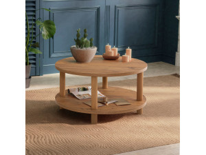 Tavolino rotondo in legno "Roby" - 70 x 70 x 43 cm - Marrone 2