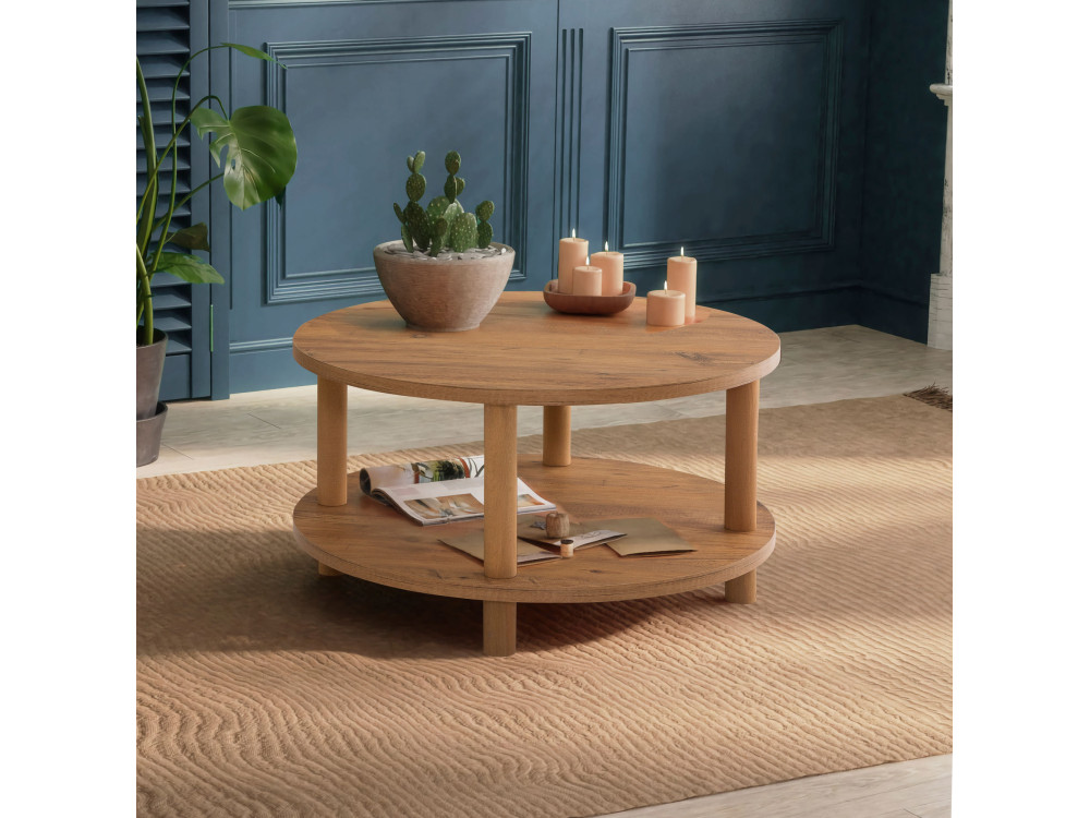 Tavolino rotondo in legno "Roby" - 70 x 70 x 43 cm - Marrone