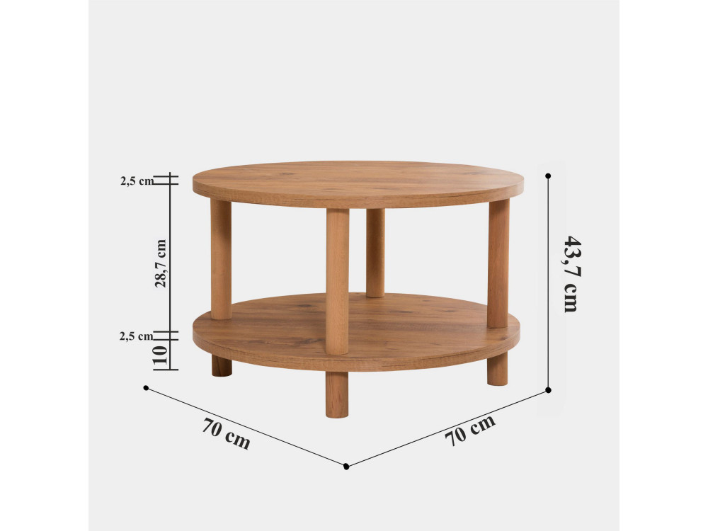 Tavolino rotondo in legno "Roby" - 70 x 70 x 43 cm - Marrone