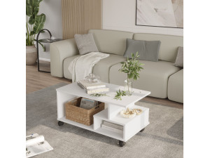 Tavolino in legno "MIN9" - 90 x 51 x 42 cm - Bianco 2