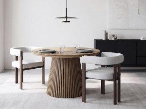 Poltrona da sala da pranzo effetto legno "Neora" - Grigio chiaro 2