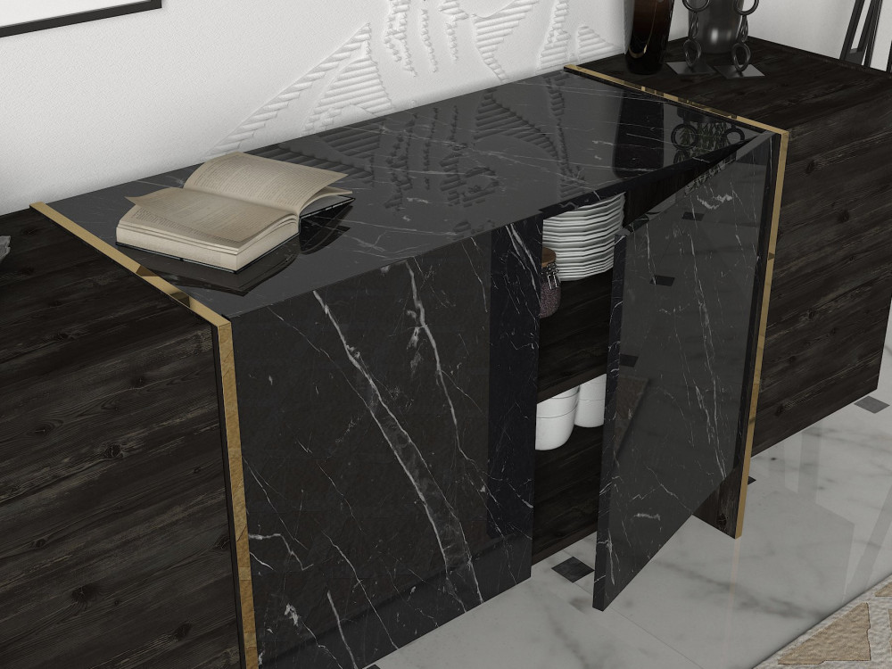 Credenza in legno "Veyron" - 180 x 46 x 75 cm - Nero/Oro