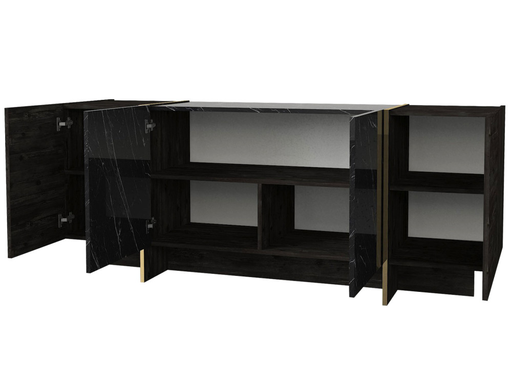 Credenza in legno "Veyron" - 180 x 46 x 75 cm - Nero/Oro