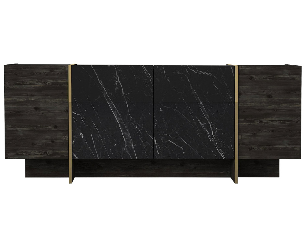 Credenza in legno "Veyron" - 180 x 46 x 75 cm - Nero/Oro