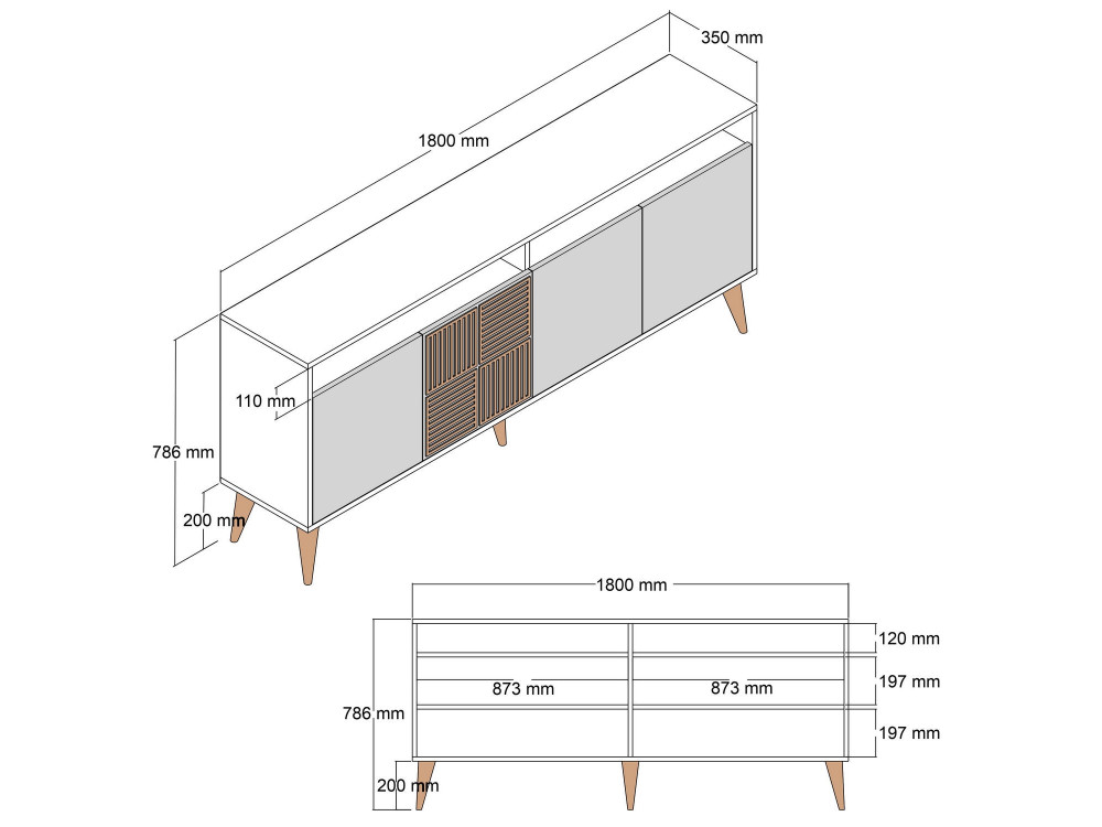 Buffet in legno "Milano" - 180 x 35 x 78 cm - Noyer
