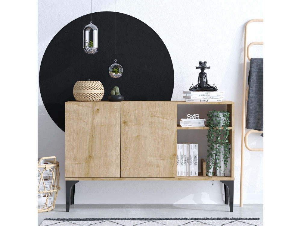Credenza in legno "Oscar" - 120 x 40 x 80 cm - Rovere nero zaffiro