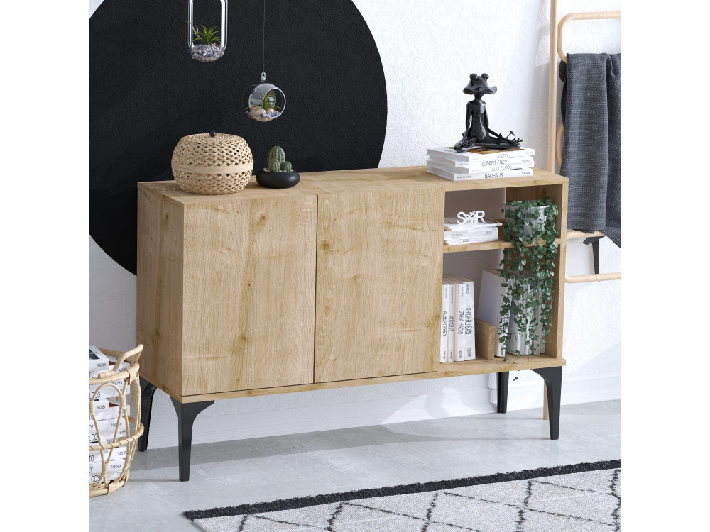 Credenza in legno "Oscar" - 120 x 40 x 80 cm - Rovere nero zaffiro