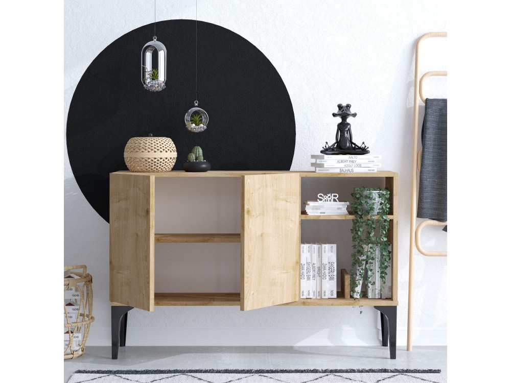 Credenza in legno "Oscar" - 120 x 40 x 80 cm - Rovere nero zaffiro