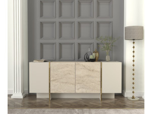 Credenza in legno "Veyron" - 180 x 46 x 75 cm - Travertino, arenaria 2