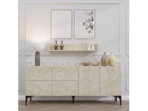 Credenza in legno con mensola a muro "Stella" - 180 x 40 x 55 cm - Travertino 2