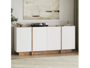 Credenza in legno "Dorma" - 180 x 45 x 80 cm - Bianco / Pino Atlantico 2