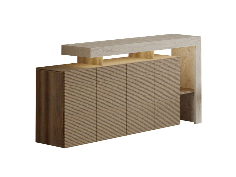 Credenza in legno "Beliz" - 170 x 35 x 80 cm - Travertino / Rovere caldo