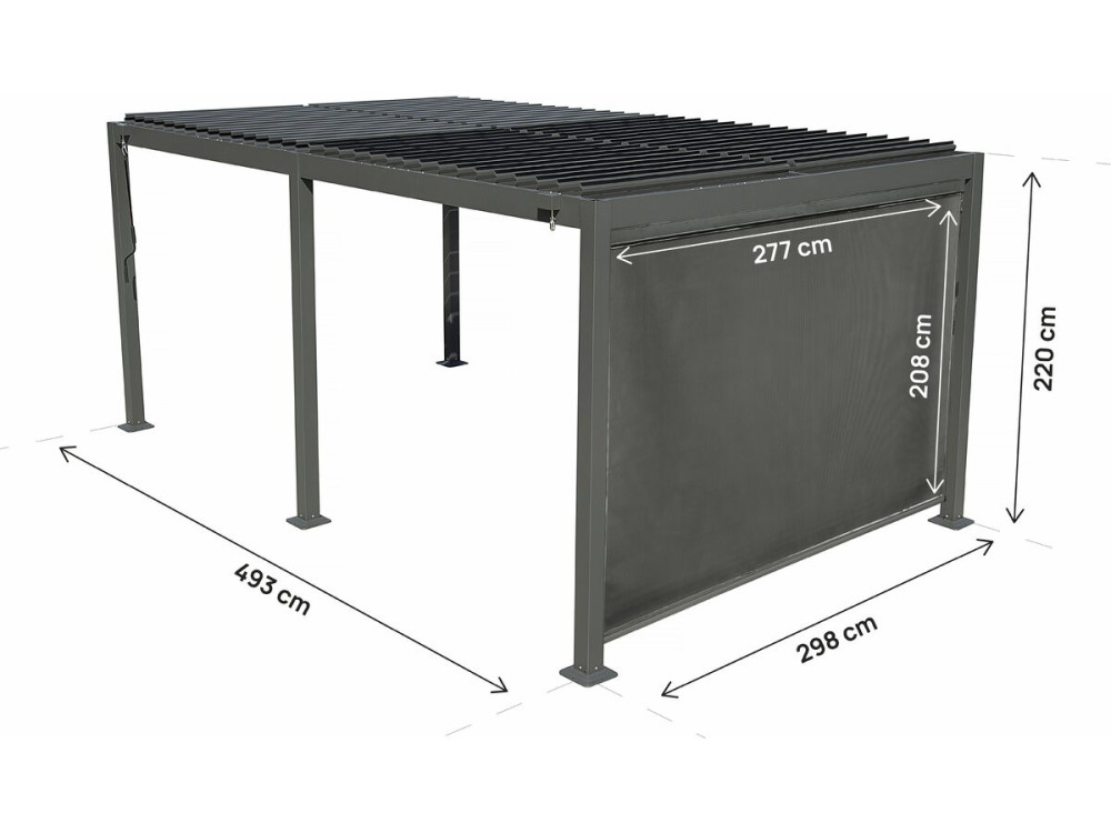 Pergola bioclimatica "Kensington" con tenda in alluminio - 3 x 5 m - Grigio