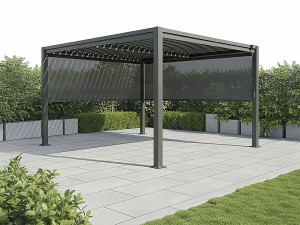 Pergola bioclimatica "Howard" con 2 tende in acciaio zincato - 3 x 4 m - Grigio 2