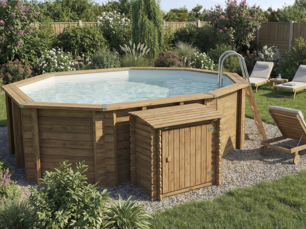 Cassa filtro in legno trattato "Keny" per piscina - 120 x 95 x 113 cm