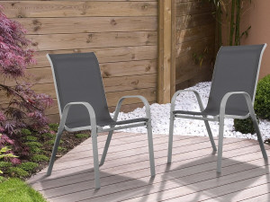 Sedia da giardino textilene "Cordoba" -Phoenix- Grigio scuro/Argentato-Set di 2 2