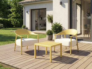 Set di 2 poltrone da giardino "Céora" in plastica e metallo - Giallo 2