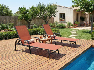 Set di 2 lettini "Farniente" in metallo con braccioli - Terracotta 2