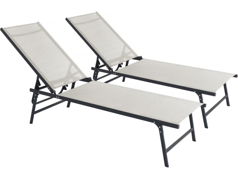 Set di 2 lettini prendisole in metallo "Sublima" - 180 x 54 x 104 cm - Beige
