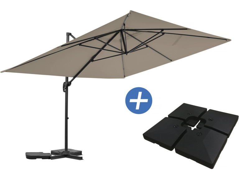 Ombrellone da giardino a sbalzo in alluminio "Sky 4" - 3 x 4 m - Tortora - Lastre zavorrate incluse
